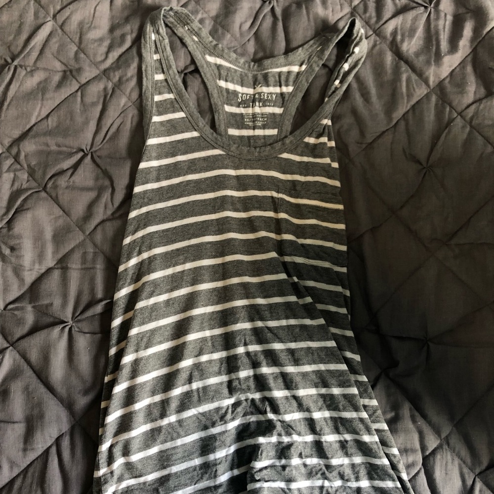 American Eagle Gray and White Striped Tank Top